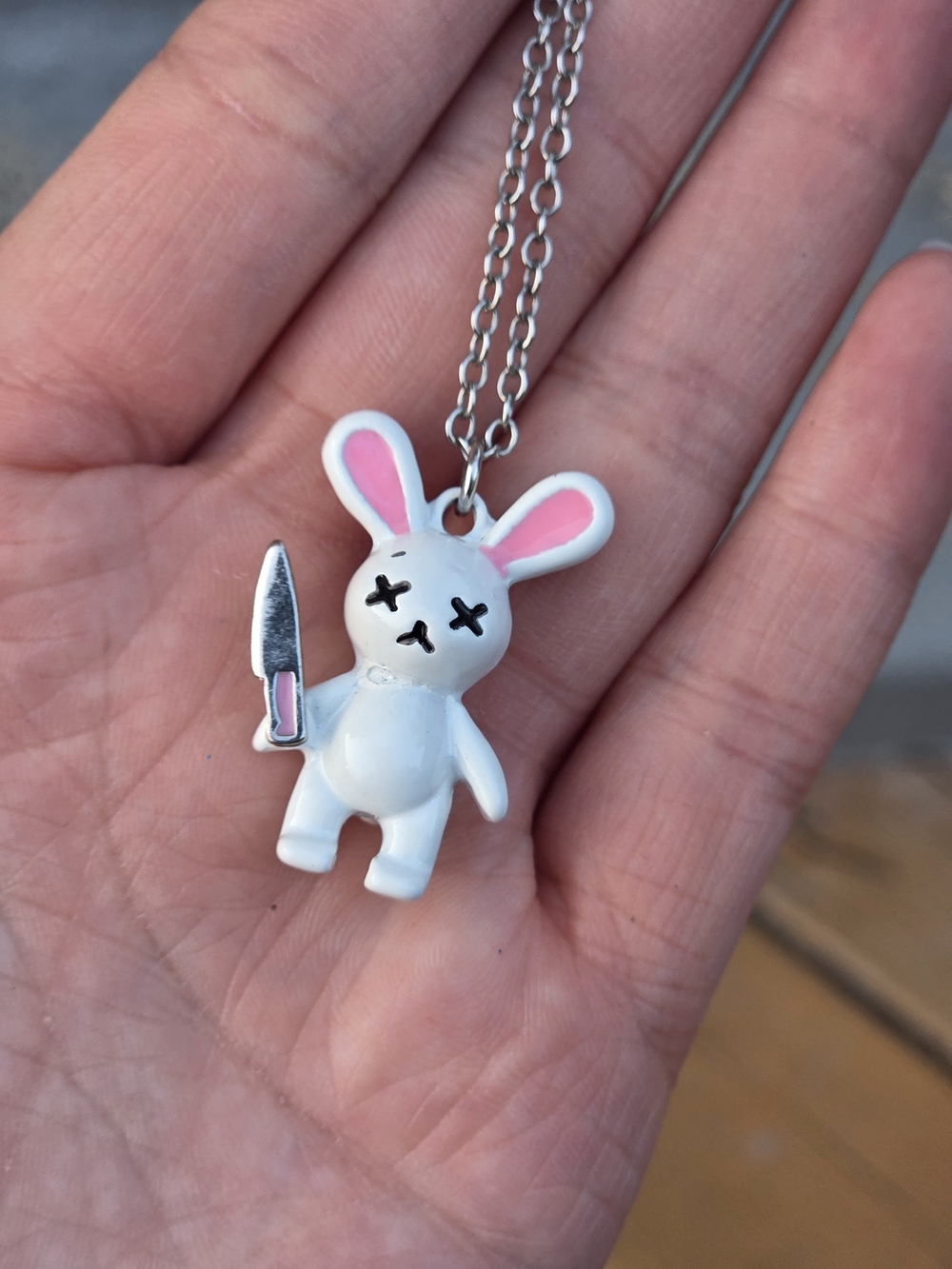 Cute White Bunny Charm Necklace with Pink Accents